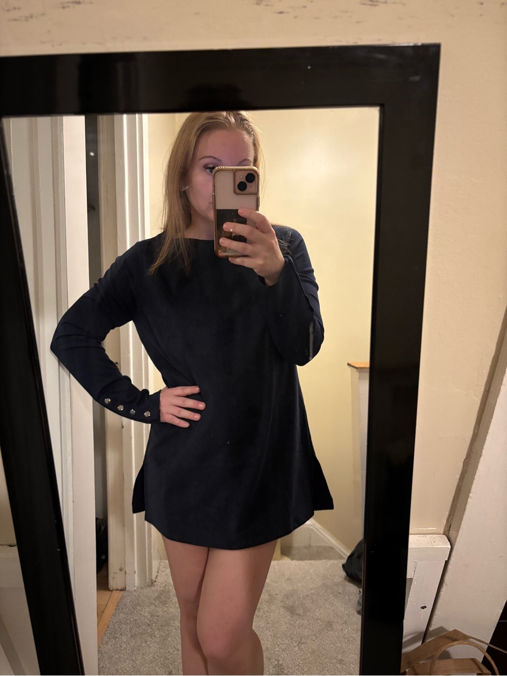 Chico's Navy Suede-Look Mini Dress